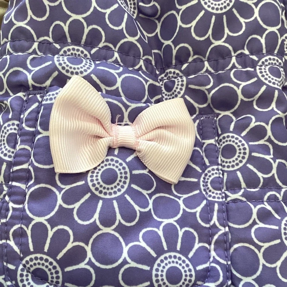 Girls Puffer Vest Purple Pink Floral Ruffle Hooded Bows Heart -‎ Size 4